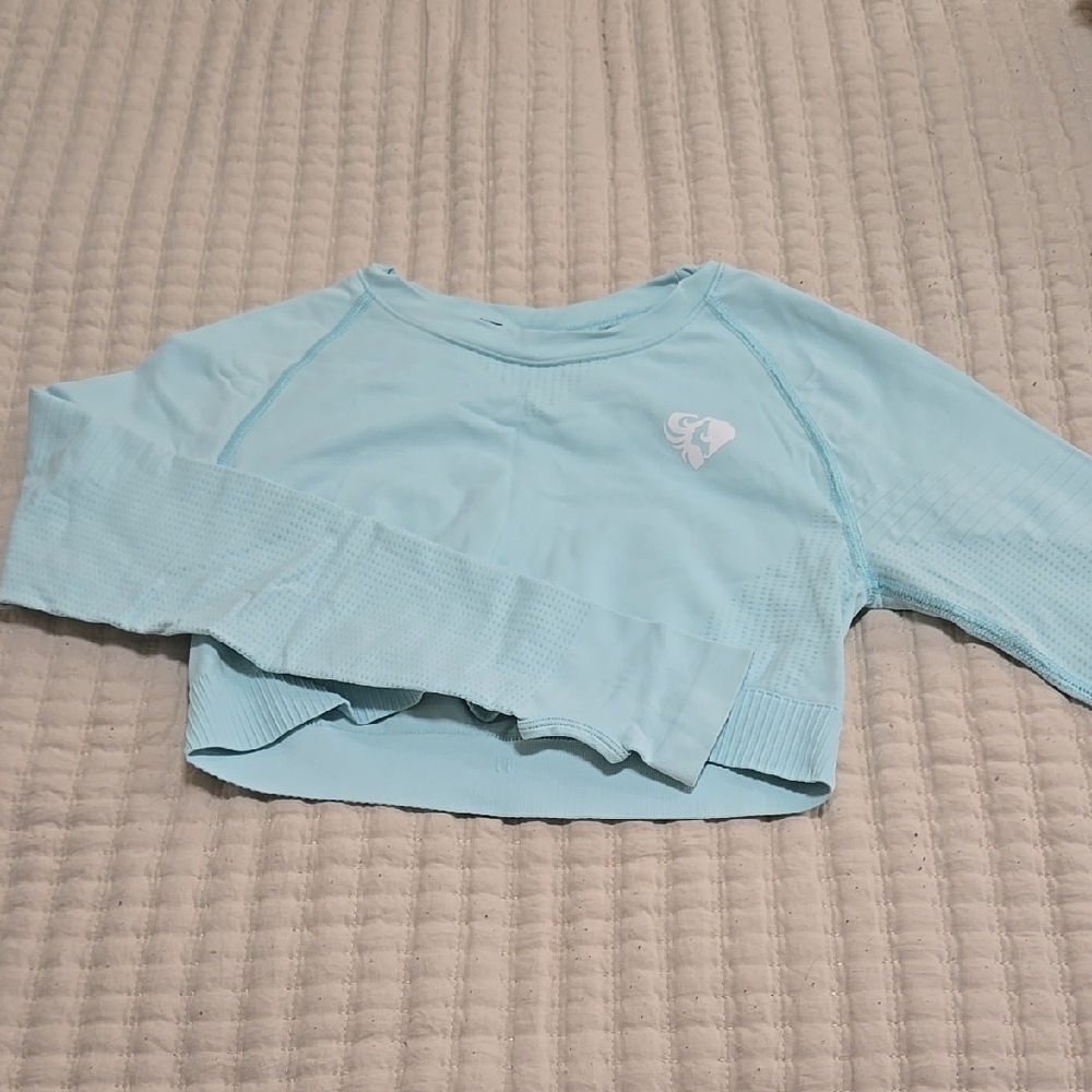 Women's Best Light Blue Long Sleeve Crop Top